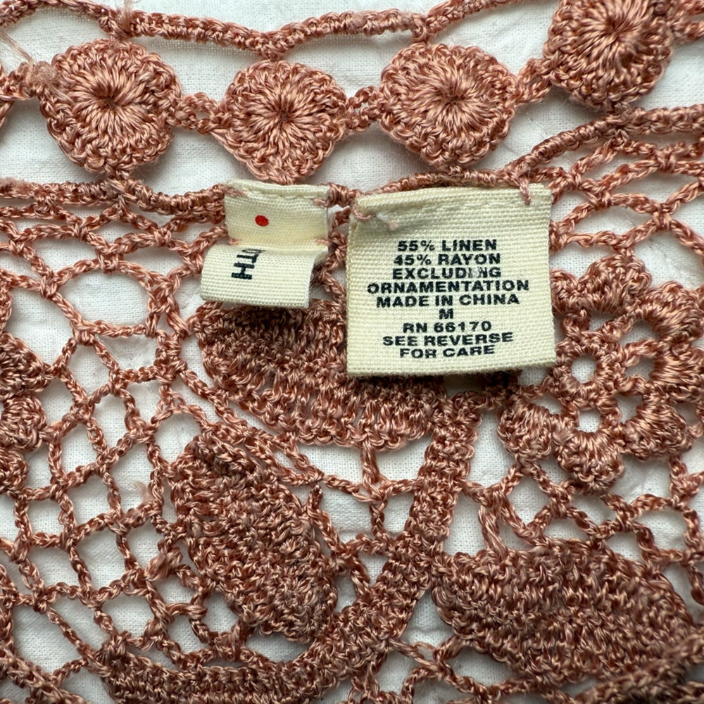 Anthropologie Linen Delicate Crochet "Winter Rose Pullover" Top‎ - Picture 4 of 7